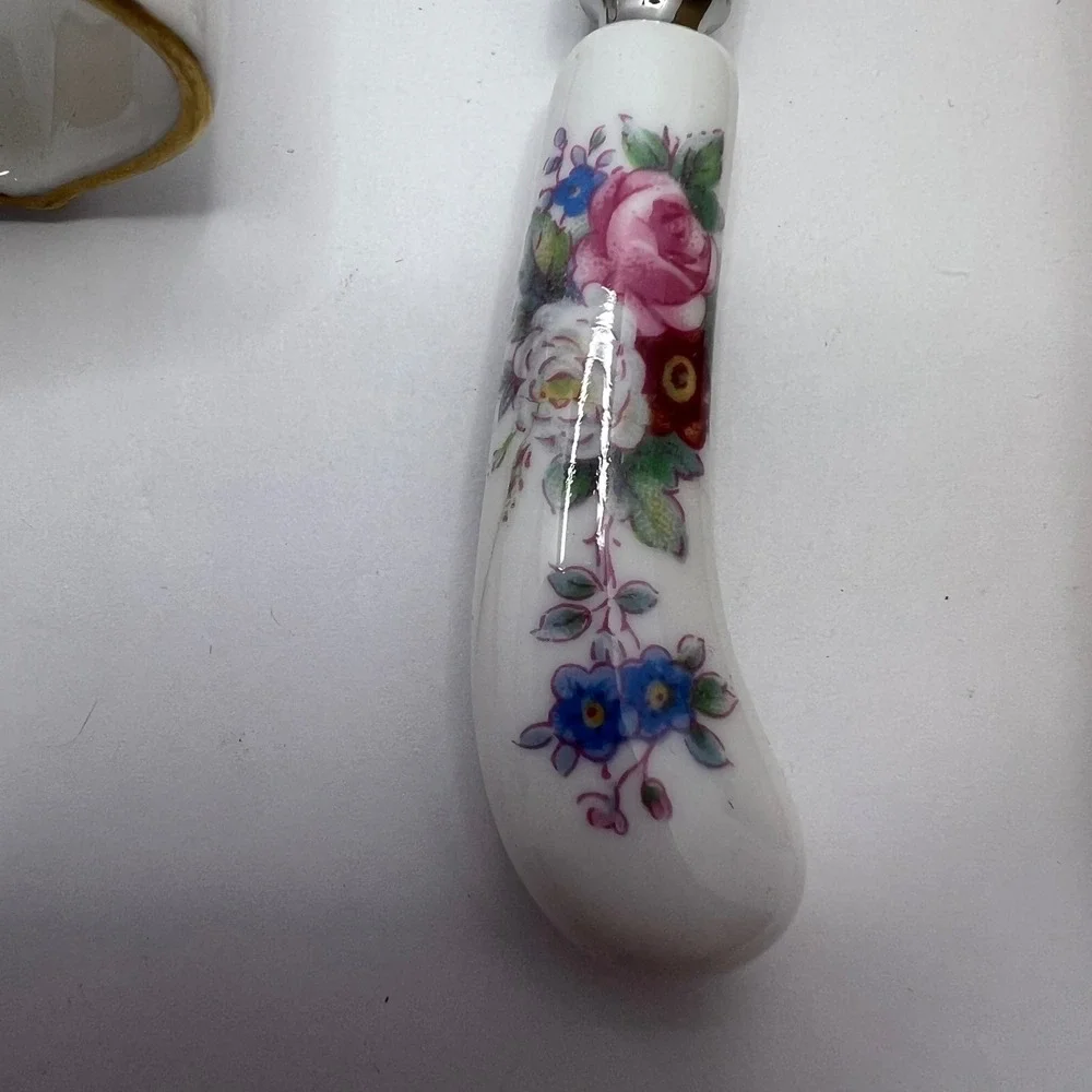 Royal Crown Derby Napkin Ring Spreader Set Cottage Posies Pink Rose Bone China